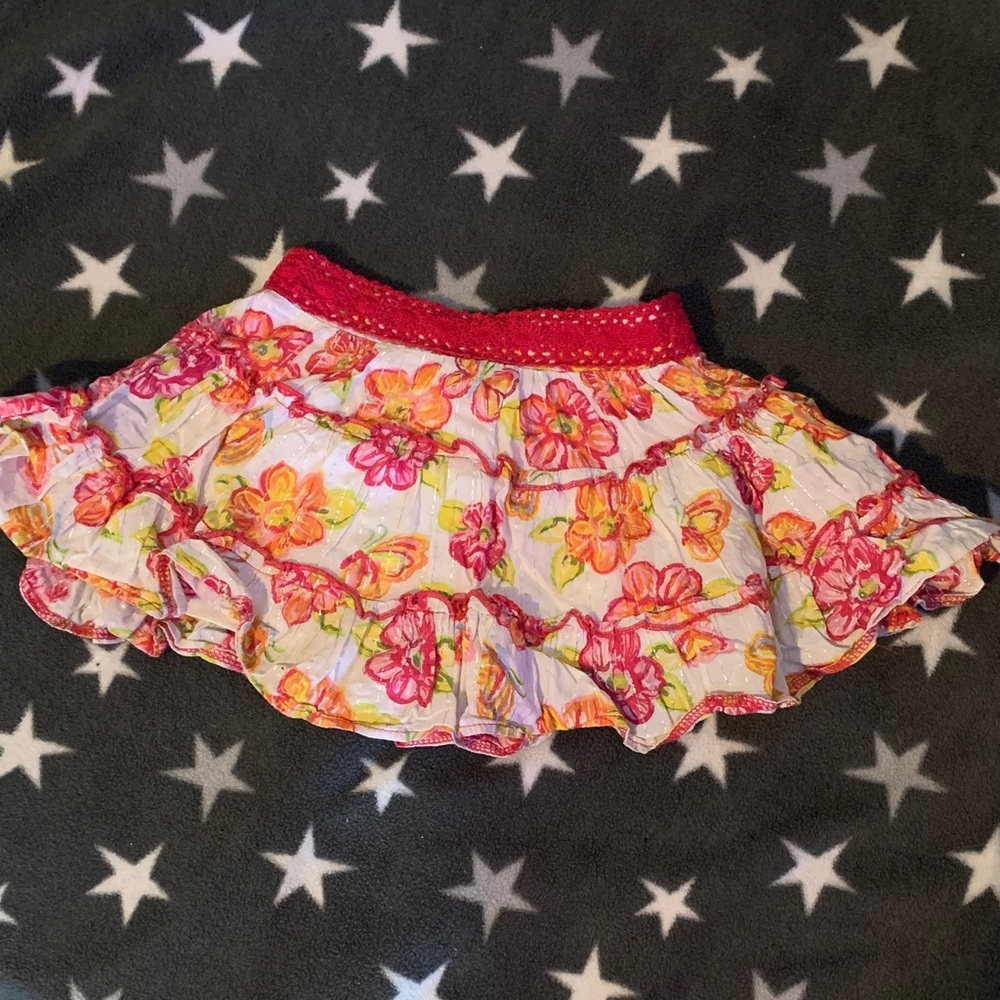 Floral Ruffled Skirt with Pink Waistband skort